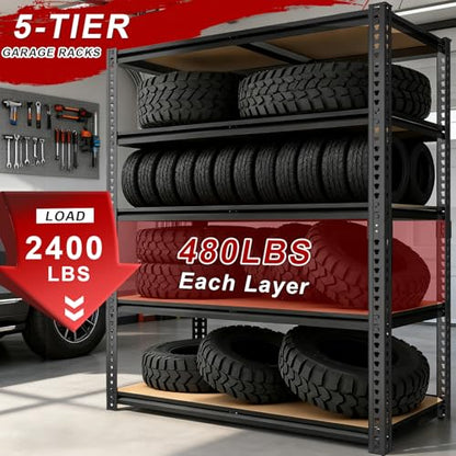 Garage Racks for Storage，5-Tier Adjustable Garage Shelving Storage Shelves,2400LBS Capacity Heavy Duty Shelving for Carport Warehouse Basement,72" H x40 W x20 D - size: 20x40x72