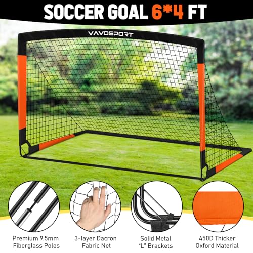 VAVOSPORT Kids Soccer Goals for Backyard Set, 2 of 4x3 / 6x4 ft Portable Soccer Goal Nets, Pop Up Mini Toddler Soccer Net Training Equipment & Ball, Cones for Ages 3-14, Outdoor Games Gifts for Kids