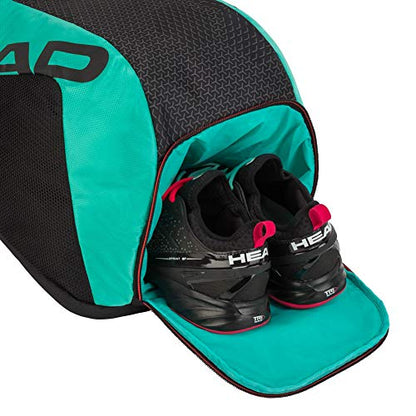 HEAD Tour Team Tennis Backpack 2 Racquet Carrying Bag w/Padded Shoulder Straps & Shoe Compartment - Black/Teal, One Size - color: Black/Teal
