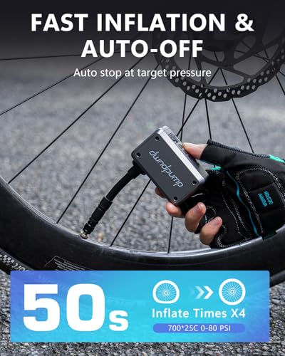 dwndpump Mini Bike Pump with Gauge, 120 PSI Electric Bicycle Pump, Rechargeable Bike Air Pump Portable, Auto Shut Off, with Presta and Schrader Valves, for Road Bike, Mountain Bike, Sports Balls