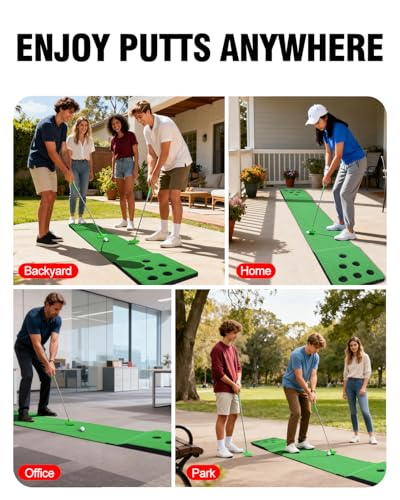 Golf Putting Game Set for Indoor & Outdoor, Portable Golf Pong Putting Green Mat with 2 Putters, 2 Balls,12 Hole Covers, 1 Storage Bag for Home, Backyard, Office & Party