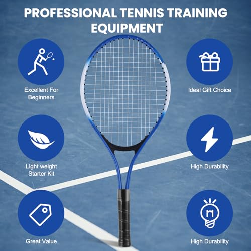Kids Tennis Rackets Training Set - 7-in-1 Youth Tennis Racket Set, 2 pcs 19″ Rackets,1Tennis Trainer & 2Rebound Balls&1tennis Ball,Tennis Racquet Set for Beginners & Family Activities