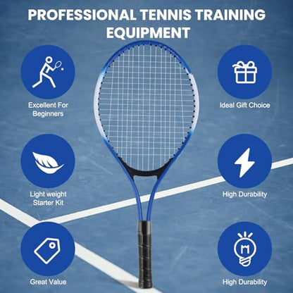 Kids Tennis Rackets Training Set - 7-in-1 Youth Tennis Racket Set, 2 pcs 19″ Rackets,1Tennis Trainer & 2Rebound Balls&1tennis Ball,Tennis Racquet Set for Beginners & Family Activities