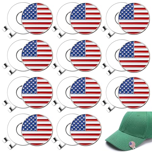 24 Pcs Golf Ball Markers with Magnetic Hat Clips Value Sets Soft Enamel Technique for Men Women Golfer, Removable Attaches Easily to Golf Cap Premium Gifts - color: Red,White,Blue, style: Patriotic