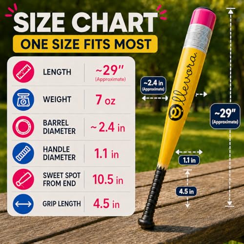 Pencil Bat - Plastic Youth Baseball Bat and Ball Set - Reinforced Durable Barrel ~29" - Backyard Baseball Games Gift - Balanced Weight - Easy to Swing