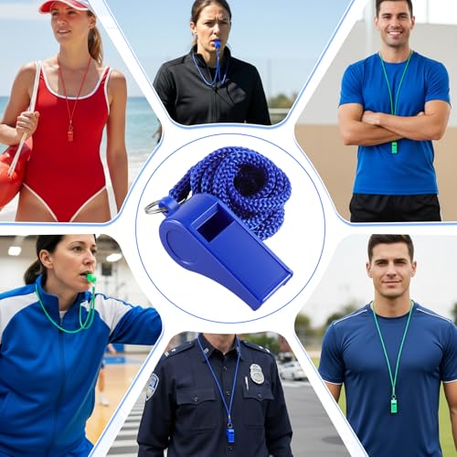 50 Pcs Mardi Gras Throws Plastic Whistles Bulk with Lanyard for Coach, Training Sports Whistles Mardi Gras Accessories Loud Crisp Sound Whistless Prize Gift for Birthday Party Games Survival Emergency