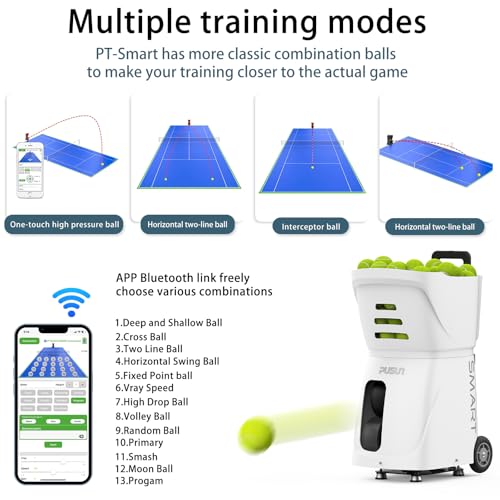 PT-Smart: Tennis Ball Machine | APP Controlled 20-Point Programming | 4-6Hr Battery Life | 20-120km/h Variable Speed | 100+ Ball Capacity | Portable Professional Training - color: White