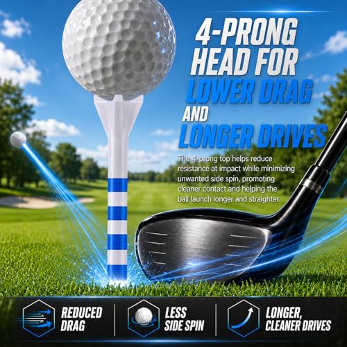 170 Pack Golf Tees 50 Iron Tees with 120 Driver Tees, Pro 4 Line Marking System Plastic Golf Tees, 4-Prong Engineered to Reduce Friction & Longer Distance