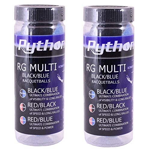 Python 3 Ball Can RG Multi Colored Racquetballs (Endorsed by Racquetball Legend Ruben Gonzalez!) (Red/Blue, Red/Black, Black/Bue Colors Available) - color: Black/Blue, size: 2-Pack