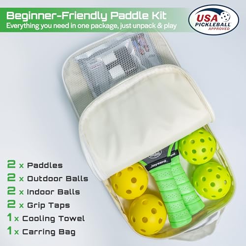 Pickleball Paddles Set, USAPA Approved Carbon Fiber Pickleball Set of 2 with Beginner Pickleball Rackets, Indoor Outdoor Pickle Balls for Adults Men Women, JT-1