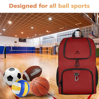 MATEIN Basketball Bag, Sturdy Soccer Bag with Ball Holder & Shoe Compartment, Large Basketball Backpack for Training Equipment, Water Resistant Sports Ball Backpack Fits Volleyball Football, Colorful - color: Red - Large
