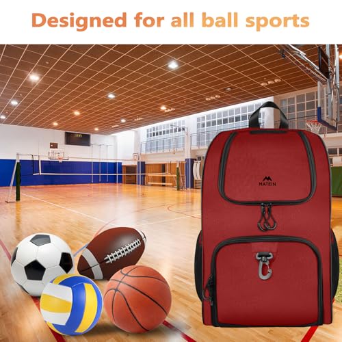 MATEIN Basketball Bag, Sturdy Soccer Bag with Ball Holder & Shoe Compartment, Large Basketball Backpack for Training Equipment, Water Resistant Sports Ball Backpack Fits Volleyball Football, Colorful - color: Red - Large