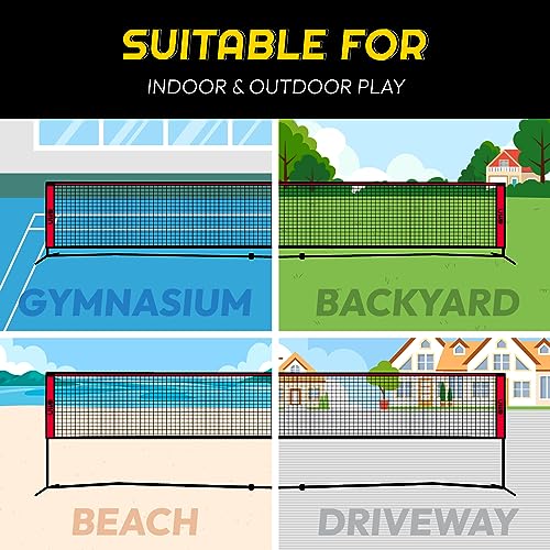 A11N SPORTS Badminton Net - Height Adjustable Volleyball Net for Junior Tennis, Soccer Tennis & Kids - Portable Driveway Pickleball Net for Indoor & Outdoor, 11ft/14ft/20ft Wide