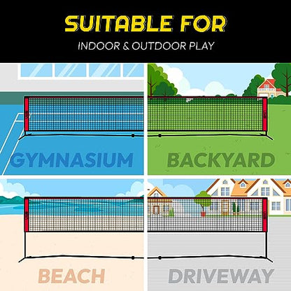 A11N SPORTS Badminton Net - Height Adjustable Volleyball Net for Junior Tennis, Soccer Tennis & Kids - Portable Driveway Pickleball Net for Indoor & Outdoor, 11ft/14ft/20ft Wide