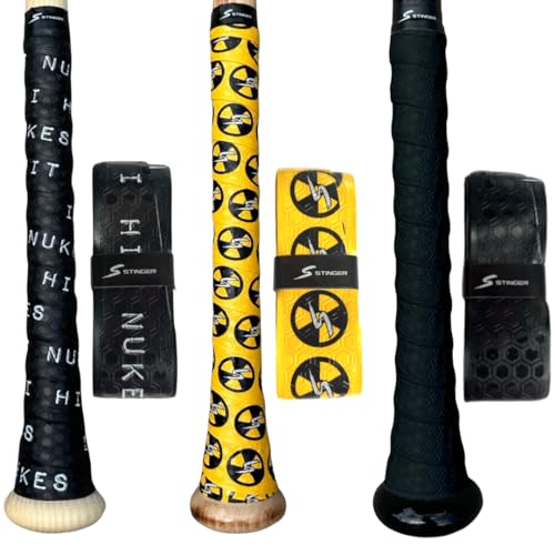 Stinger Sports Premium Polymer Bat Grip (Baseball and Softball) - color: 3-Pack: Nuclear/I Hit Nukes/Black