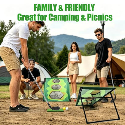 Golf Chipping Game Set with 2 Clubs & 1 Scoreboard - 2 Target Nets, 2 Turf Mats, 16 Foam Balls, Score Pen & Bag - Indoor/Outdoor Golf Training for Adults/Family