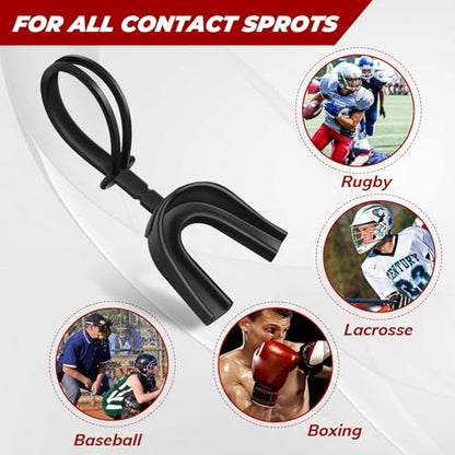 Dunzy 10 Pcs Strapped Mouth Guard Sports Moldable Strap Mouth Guard Football Mouthguard Adult Youth Mouthpiece Protector for Basketball Hockey Wrestling - color: Black