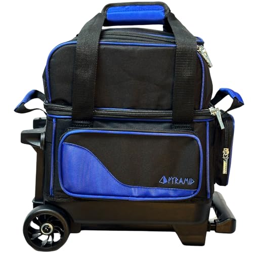 Pyramid Path Pro Deluxe Single Roller Bowling Bag With Separate Shoe Compartment (Up To US Mens Size 11), 2 Large Accessory Pockets, Padded Foam Ball Insert, Lifting Handles and Locking Square Handle - color: Pro Black/Royal Blue