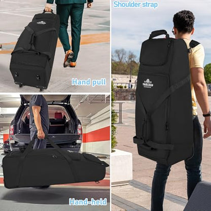Large Rolling Baseball Bag with Wheels,Softball Catcher Gear Bag for 4 Bats with Fence Hooks ,Portable Roller Baseball Bag with Separate Shoe Space,Baseball Equipment Bag Holds Bat, Helmet and More