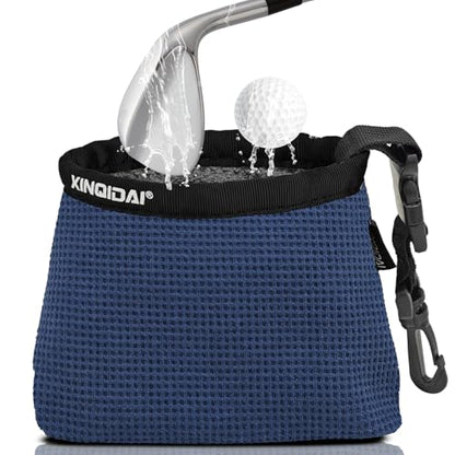 Golf Club and Golf Ball Cleaning Bag - Cleans Club Grooves, Golf Bag Accessories,Waterproof Clean Face Tech, Detachable Clip, Machine Washable,Golfer Gifts for Men(1-Pack,Dark Blue) - color: DARK BLUE