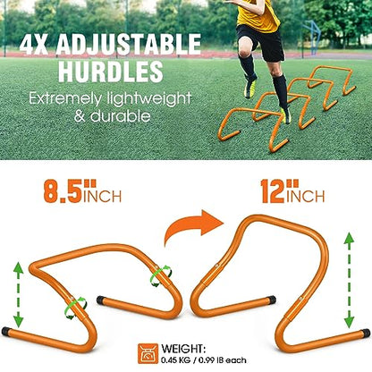 X-UMEUS Agility Ladder Speed Training Equipment Set-20ft Agility Ladder,12 Soccer Cones,4 Hurdles, Jump Rope, Running Parachute| Basketball Football Soccer Training Equipment for Kids Youth Adults - color: Orange