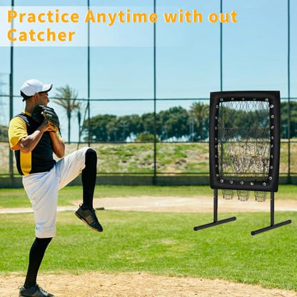 Upgraded 9 Hole Pitching Net, Baseball Pitching Target with Strike Zone Pockets, Height Adjustable Softball Baseball Training Equipment for Hitting and Pitching