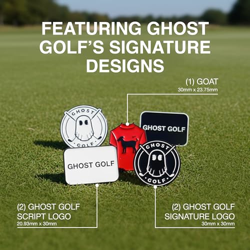 Ghost Golf Ball Markers, 5-Pack - Magnetic Ball Marker Tool for Hat Clip or Divot Tool - Cast Stainless Steel - Cool Golf Accessories & Must Haves for Putting Green - Gifts for Men Golfers