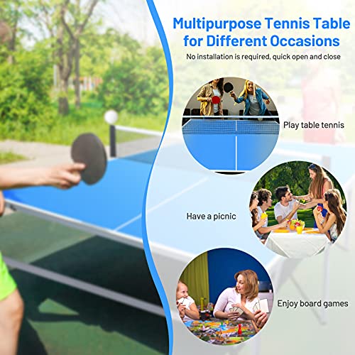 GYMAX Folding Table Tennis Table Set, Complete Ping Pong Table Combo with Removable Net, 2 Paddles & 3 Balls, Potable Table Tennis Kit for Family Kids Game