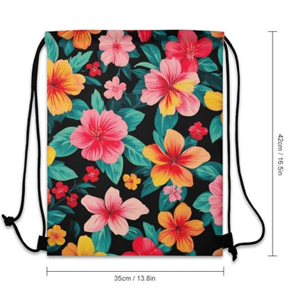 Sports Drawstring Sackpack Lightweight Backpack Waterproof for Training Gym Yoga Beach Men Women String Bag, Hawaiian Colorful Flower Bags - color: Picture (1004)