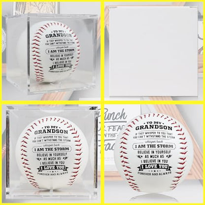 SYNGUCK Baseball Gift for Grandson-Clear Acrylic Display Case-Heartfelt Grandparents to Grandson Baseball with Inspirational Message - Perfect Birthday, Graduation Gift - style: Grandparents to grandson(type 1)