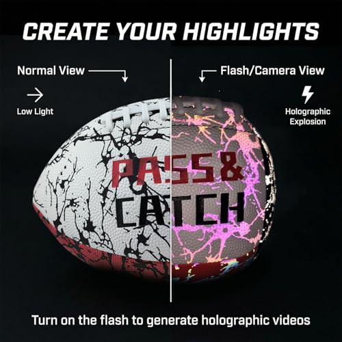 Holographic PassCatch Training Football - Solo Practice Trainer for Passing & Catching, Durable Composite Material with Dazzling Flash-Activated Light Show, - color: Red＆White