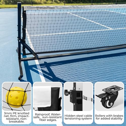 Pro Pickleball Net Portable Outdoor, 22 FT Pickle Ball Net System with Steel Cable Tensioning & Lockable Wheels, Ideal Pickleball Net for Driveway Backyard Park