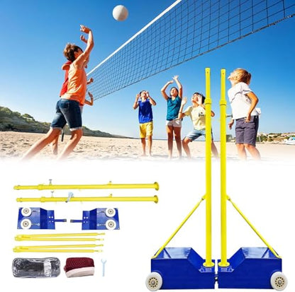 Volleyball/Badminton Poles, Volleyball Net Badminton Sets for Backyards, Volleyball Poles with Wheels, Adjustable Heights 5.1 ft-6.9 ft, Heavy Duty Volleyball Net with Poles, (Blue+Yellow)