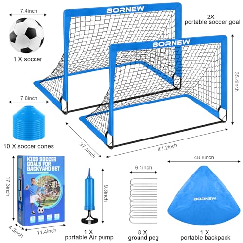 Kids Soccer Goal for Backyard Set - 2 Set of 6X4 / 4X3 ft Toddler Soccer Nets Training Equipment, Soccer Ball, Pop Up Portable Soccer Set for Kids and Youth Games and Training Goals Ages 3-16 Gift - color: 1.Blue