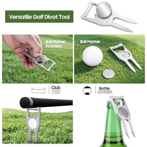17 Pcs Golf Accessories Kit, Includes Cleaner Brush, Towel, Plastic Tees, Golf Ball Bag with Hook, Ball Marker Divot Tool, Score Counter, Essentials Kit for Women Man Gifts