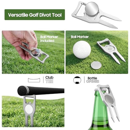 17 Pcs Golf Accessories Kit, Includes Cleaner Brush, Towel, Plastic Tees, Golf Ball Bag with Hook, Ball Marker Divot Tool, Score Counter, Essentials Kit for Women Man Gifts