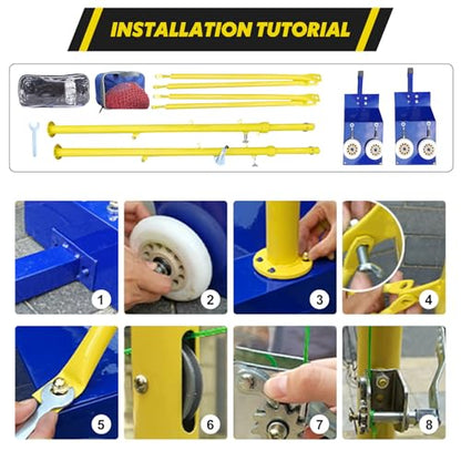 Volleyball/Badminton Net Poles,Volleyball Poles with Wheels,Adjustable 4 Heights 5ft-6.8ft Volleyball Net with Poles for Kids, Adults,Outdoor & Indoor (Blue+Yellow) - color: Blue+yellow