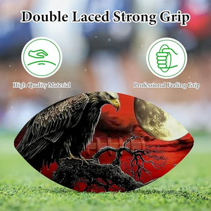 American Football, Official Size 11.9 x 7.3 Inch, Premium Composite Leather High-Grip Ball with Pro-Style Lacing, Unique Prints for Training, Games & Gifts - color: Dark Moon Crow