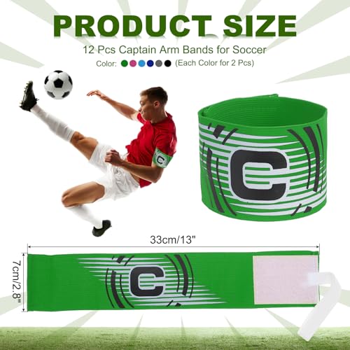 PATIKIL Soccer Captain Armband, 12 Pcs Captain Arm Bands for Soccer Elastic Captain C Arm Band Sports Captain Armbands for Youth Adult Football Team Training 6 Color