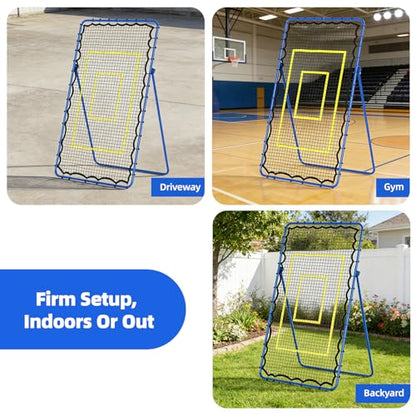 7x4 FT Volleyball Rebounder Net – Adjustable Solo Training Equipment for Backyard, Beach & Outdoor, Heavy-Duty 45-Layer Net with 5 Angles, 4 Ground Stakes & Accuracy Target Belt