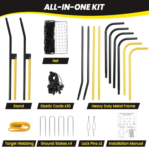 BAGAIL Volleyball Rebounder Net 7x4 Ft, Bounce Back Training Equipment with Unique Curved Frame for Better Catching, 5 Adjustable Angles for Volleying & Spiking, Easy Set Up & Sturdy Base - color: Yellow