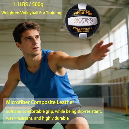 SKEO Training Volleyball Weighted 1.1 LBS Heavy Ball Official Size 5, for Outdoor Indoor, Softy Composite Leather Delivers Authentic Feel Natural Bounce (Deflated)