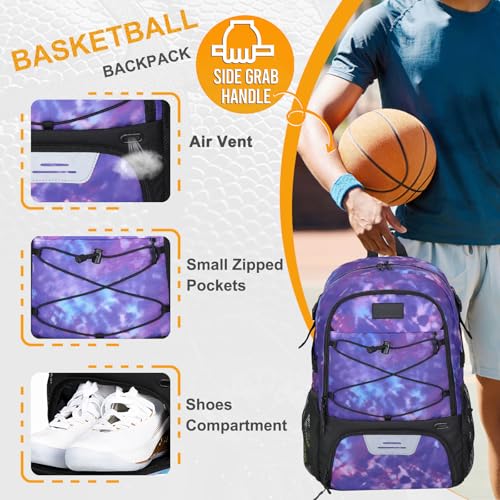 Goloni Soccer Backpack,Basketball Backpack with Ball Compartment & Shoe Compartment,Backpack for Basketball,Soccer - color: Purple Camouflage