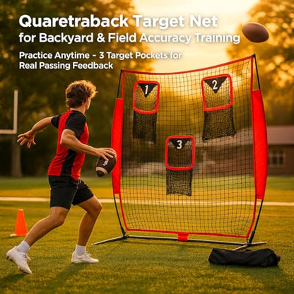 Football Throwing Net ： Quarterback Target for Passing Accuracy Training - Quick Setup Practice Net with Stable Frame & Carry Bag for Backyard or Field Use - size: 6X6FT