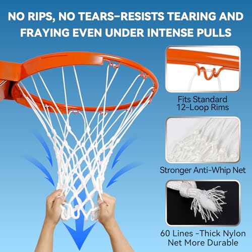 Professional Basketball Net Replacement, Heavy Duty Nylon 12 Loops, All Weather Anti-Whip Basketball Hoop Net Fits Standard Indoor Outdoor Rims, Gift Box Packaging (Net Only)