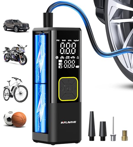Tire Inflator Portable Air Compressor, 150 PSI Cordless Air Pump for Car Tires with Digital Pressure Gauge, 3X Faster Tire Pump for Cars, Motorcycle, Bicycle, Balls with LED Light, Auto Shut-Off - color: Black