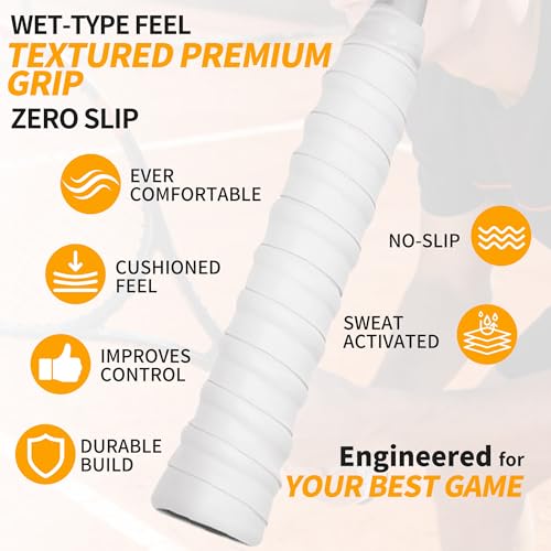 2 Pcs Tennis Racket Grip Tape, Dry Tennis Overgrip Tape, Anti-Slip Absorbent Grip, Racket Overgrip Tape - color: White, size: Textured-43.3"x1"x0.03"