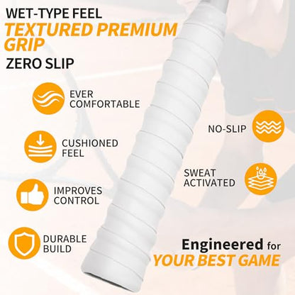 2 Pcs Tennis Racket Grip Tape, Dry Tennis Overgrip Tape, Anti-Slip Absorbent Grip, Racket Overgrip Tape - color: White, size: Textured-43.3"x1"x0.03"