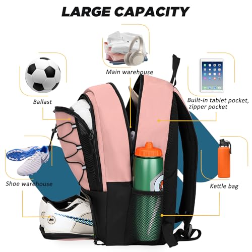 Goloni Soccer Bag, Basketball Bag with Ball Compartment & Shoe Compartment,Large Soccer Backpack for Basketball,Gym，Football - color: Meat meal