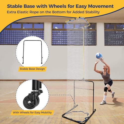 Volleyball Setter Training Equipment 8 Adjustable Heights,Sturdy and Durable 130inch Volleyball Setter Training Net 6 Adjustable Angles for Indoor and Outdoor Training - color: Yellow